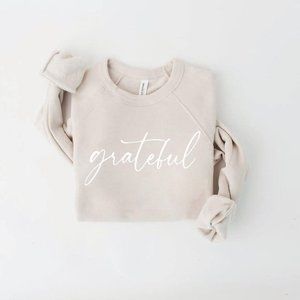 Women's "Grateful" Fleece Pullover - HEATHER DUST